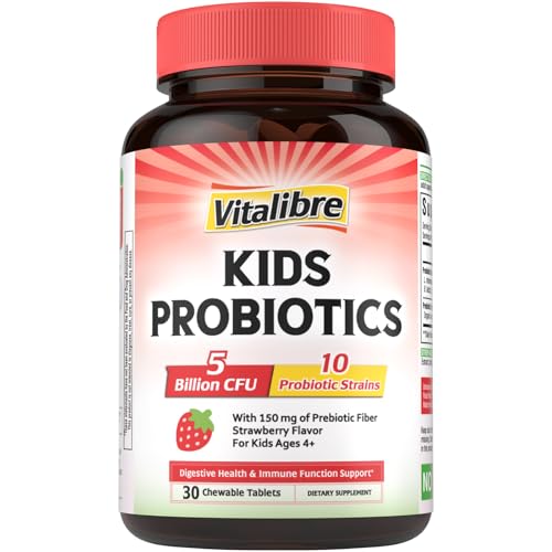 Kids Probiotics Chewable, 5 Billion CFU, 10 Probiotic Strains, Ages 4+ | with Prebiotics, Support Digestive & Immune Health, Shelf Stable, No Gluten or Dairy, Strawberry Flavor, 30 Count - image 1
