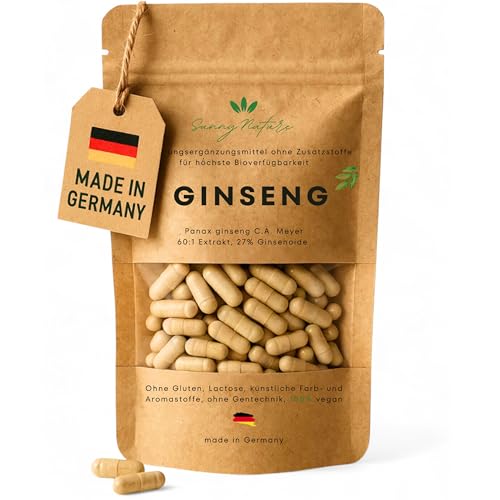 Ginseng Kapseln 400mg 27% Ginsenoide Hochdosiert & Laborgeprüft Reiner Panax Ginseng Vegan in Deutschland produziert 60 Kapseln von sunny nature