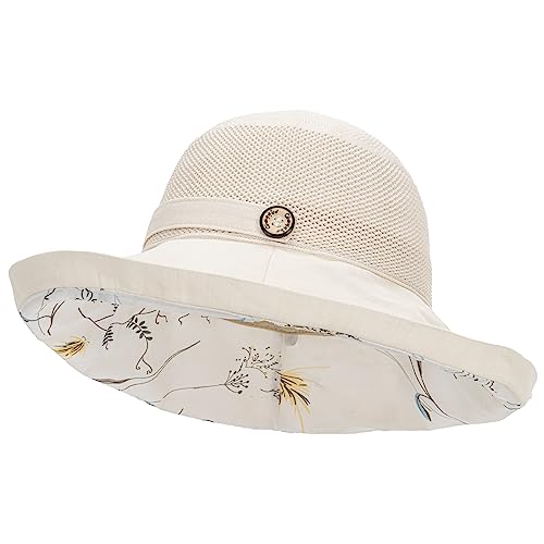 Summer-Mesh-Sun-Hats-for-Women-UV- Protection-Wide-Brim Packable-Bucket-Hats Foldable-Beach-Hat Beige