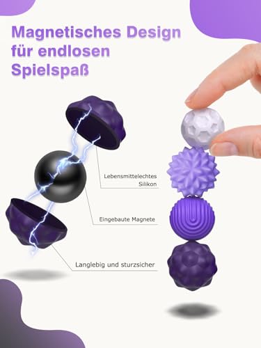 Silikon Magnetkugeln Fidget Toys, 8 Stück Magnetische Kugeln Sensorik Spielzeug, Tragbares Anti-Stress Spiel Ball, Stimming Sensory Toy für Kinder und Erwachsen (Lila)