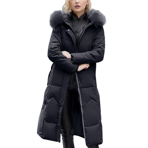 Manteau d'hiver chaud pour femme fini le froid avec ce trench long noir L à capuche