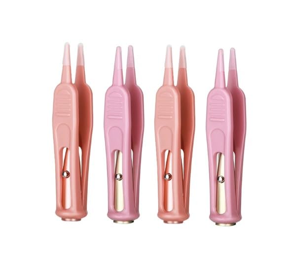 Image of 4 Pcs Pink Plastic Nose Cleaning Tweezers Nose Booger Cleaner Baby Nasal Tweezers Booger Removers with LED Light for Baby Care, Baby Nasal Aspirators