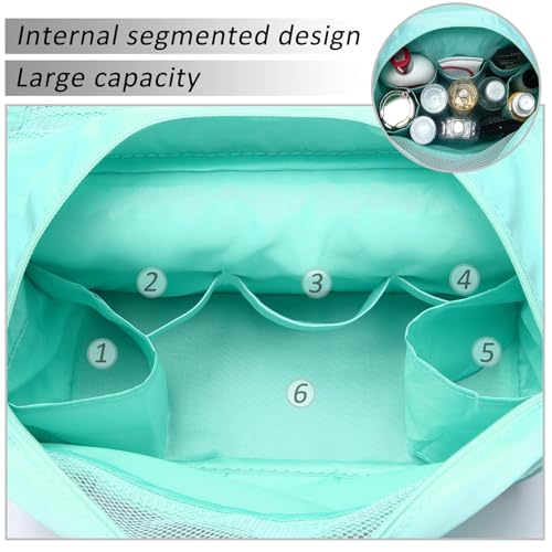 Image of Travel Toiletry Bag, Light Blue | Hanging Hook, Waterproof, Foldable, Mesh & Transparent Compartments