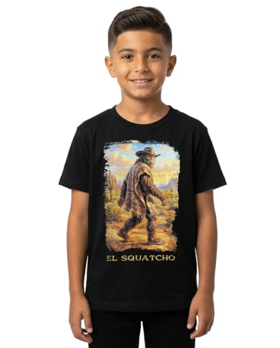 El Squatcho Kids Bigfoot T-Shirt - Funny Mexican Sasquatch Sombrero Shirt for Boys and Girls - Southwestern Graphic Youth Tee - (Kid,M)