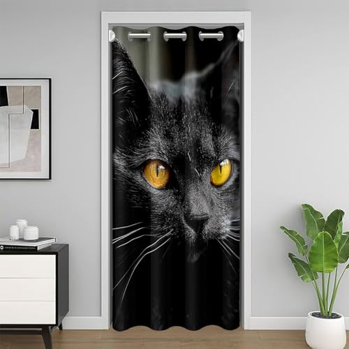 Erosebridal Black Cat Door Curtain for Doorway Privacy Pet Cats Pattern Blackout Curtain 34