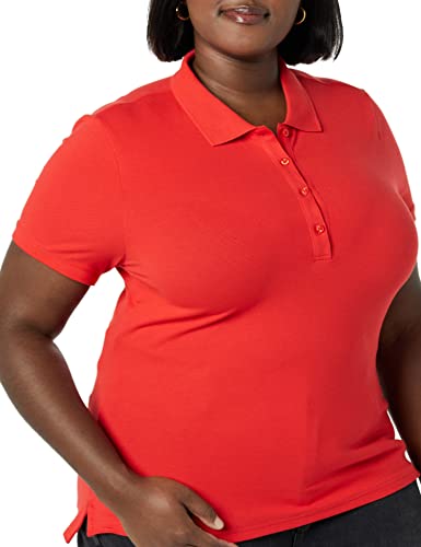 Amazon Essentials Women's Short-Sleeve Polo Shirt (Available in Plus Size), Bright Poppy Red, X-Small