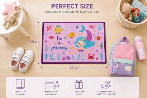 Image of Matz&More Mermaid Kids Floor Mat | 40x60 CM | Purple | Nylon Tufted Gel Baking Anti-Slip | Home School Doormat | Children Play Room Entrance & Child Bedroom