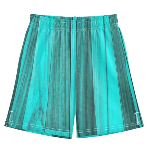 Turquoise Wood Texture Youth Boys Summer Shorts Elastic Waist Trendy Above-The-Knee Boys Athletic Shorts XS