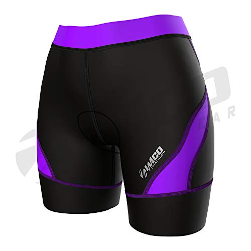 Zimco Core Tri Shorts Damen | Triathlon-Shorts Damen | Triathlon-Shorts | Damen Triathlon Kurz Gepolstert (Schwarz/Violett, 2XL) Cover