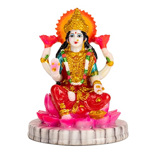 BS Handicrafts Polystone Marble Look Lakshmi Devi Idol for Home Temple, Mandir, Car Dashboard Showpiece Figurine for Home Decor Living Room| Laxmi MATA Murti | 4 inches Height