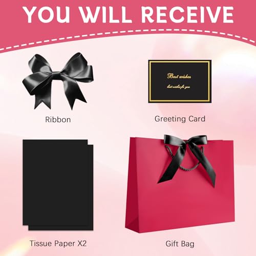 Image of JMANNI Mothers Day Gift Bags with Handles, 13 inch Medium Gift Bag for Presents, 1 Pcs Bags with 2 Tissue Paper and 1 Cards for Baby Shower Wedding Bridal Mother's Day Birthday Party (Raspberry-Pink)