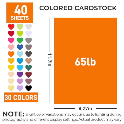 Koogel 40 Sheets Colored Cardstock, 8.27" x 11.7" (A4 Size), 180GSM/65LB