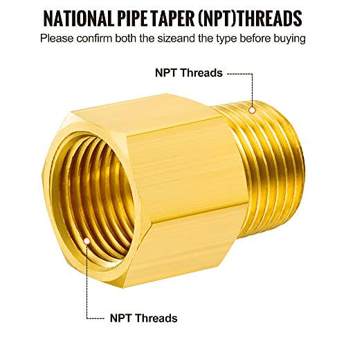 Gsinodrs 3Pcs Brass Pipe Fitting, 1/2" Female X 1/2" Male Npt Thread Brass Hex, Adaptor 1200Psi High Pressure #TOP2