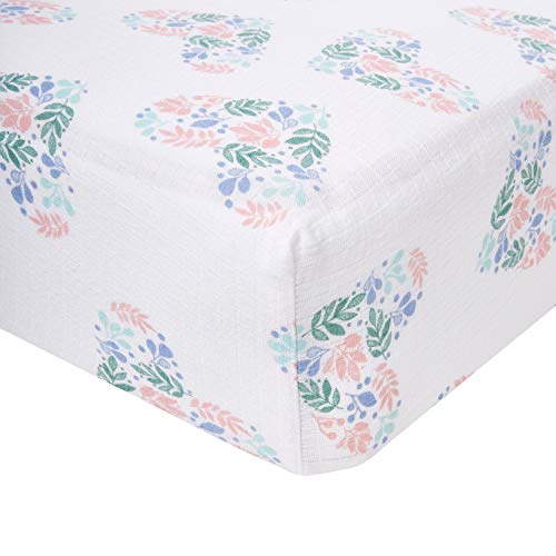 aden + anais Essentials Classic Crib Sheet, 100% Cotton Muslin, Super Soft, Breathable, Tailored Snug Fit, Briar Rose - Floral Heart