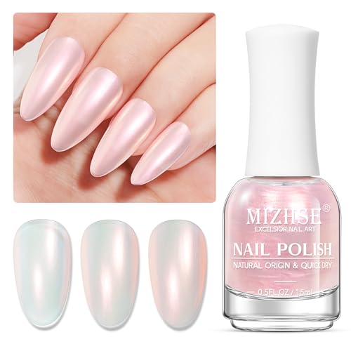 MIZHSE Mermaid Pearl Nail Polish: 15ml Pink Aurora Effect, Glossy...