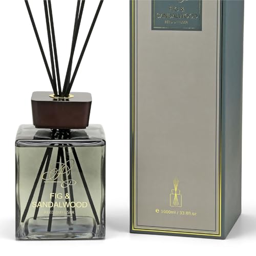 Image of 1000ml Fig & Sandalwood Reed Oil Diffuser Set, Luxury Beautiful Home Fragrance for Bedroom Living Room Office Essential Oil Reed Diffuser for Stress Relief