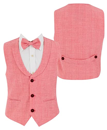 Image of Baby Boys Vest Suit Cotton Linen 4 Piece Formal Wedding Birthday Set