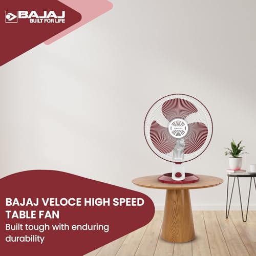 Image of Bajaj Veloce High Speed 400MM Table Fan For Home | Air Freshener Pocket | Surge Protection | 100% Copper Motor | High Air Delivery | 3 Years Warranty 【White & Maroon】