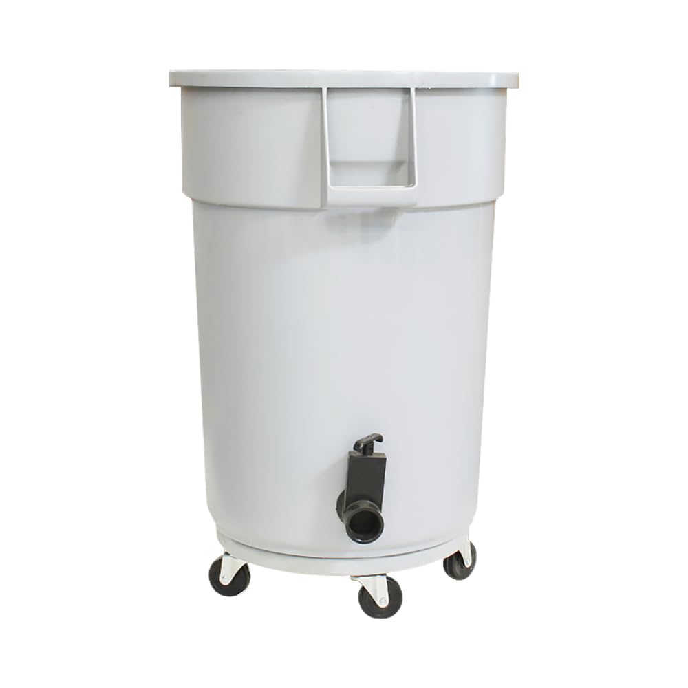 44 Gallon Trash Barrel with Water Release Valve and Dolly, Gray, Water Liquid Removal