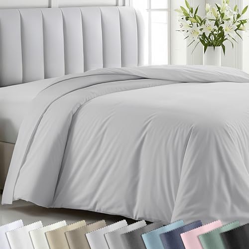 Image of California Design Den Full /Queen Bed Duvet Cover Only - 400 Thread Count, 100% Cotton Sateen, Soft Duvet Cover Queen Size Cotton, Button Closures, Corner Ties, Durable Bedding - Silver