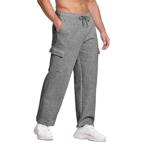 Baggy Sweatpants for Men Cargo Pants Wide Leg Fleece Open Bottom Sweatpant