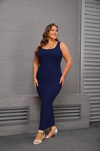 Image of YeGine Women Plus Size Sleeveless Bodycon Maxi Dresses Sexy Slim Tank Dresses