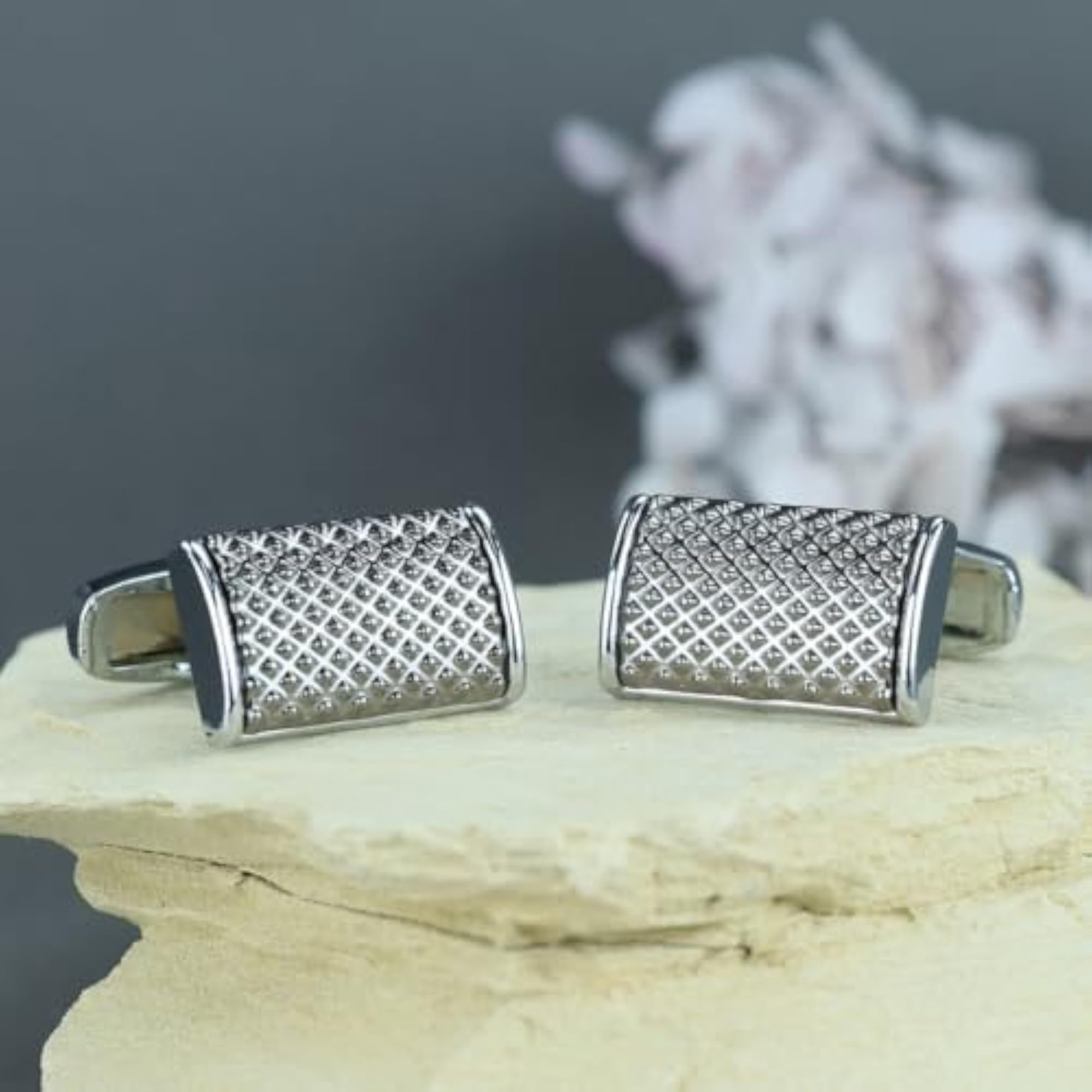 Men's Mosaic Silver Cufflinks, Elegant Accessory