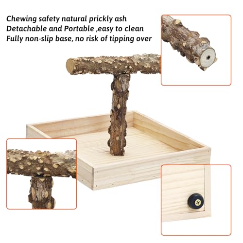 Image of BNOSDM Portable Bird Perch Stand with Potty Tray, Natural Wood Tabletop Training Gym Parrot Playground Toy for Budgies, Cockatiels, Lovebirds,Conures