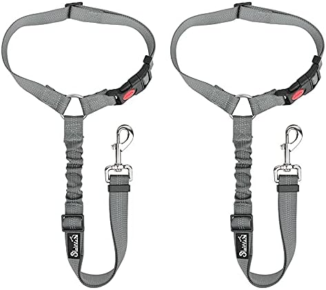 SlowTon Dog Seat Belt for Car, 2 Pack Pet Car Seatbelt Headrest Restraint Adjustable Puppy Safety Seat Belt Reflective Dog Leash with Car Seat Belt Elastic Bungee Connect (Grey)