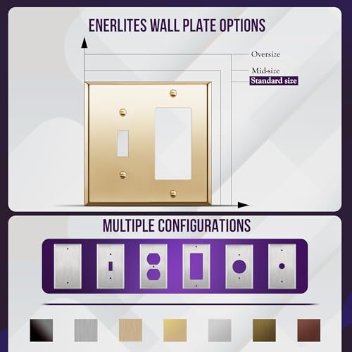ENERLITES Combination Toggle and Decorator Switch Metal Wall Plate, Stainless Steel 201, Corrosion Resistant, Size 2-Gang 4.50" x 4.57", 771131-PB, Polished Brass, Gold by ENERLITES - Image 5