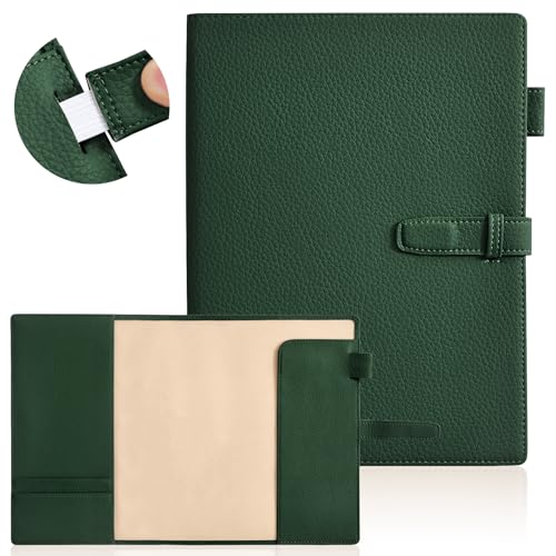 ノートカバー A5サイズ 防水PUレザー 手帳カバー 大学ノート ペンホルダー しおり付き カード入れ メモパッドカバー ブックカバー A5 防水レザー 横開き 合皮 手帳式 ハードカバー(グリーン)