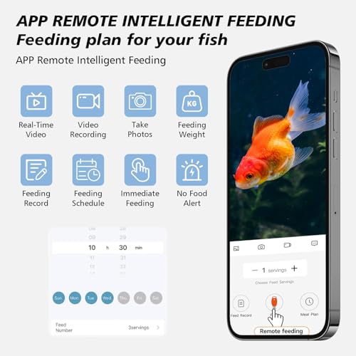 Smart Futterautomat Aquarium Automat Fische Futterspender mit 2.5K Kamera, App-Steuerung über WiFi/WLAN große, 230ML Groß Kapazität Fischfutter Feeder, Feuchtigkeitsbeständiger Urlaubsfutterspender