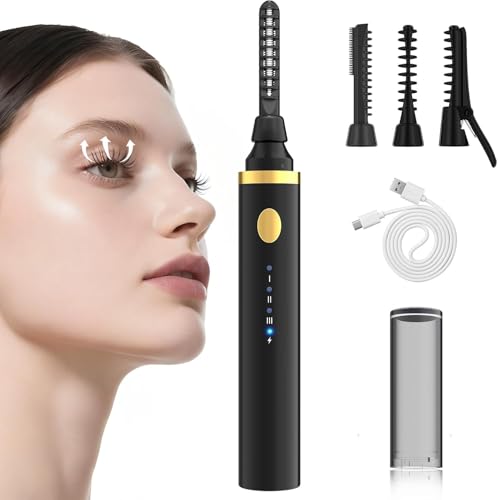 iToncs Elektrische Wimpernzange 10 Sekunden Schnell Beheizba, VerbrüHungsschutz, Lang Anhaltende, 3 Temperaturstufen für Alle Wimpern Geeignet, Wimperncurler Beheizt für Lashes, Schwarz