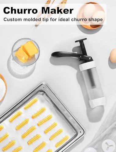 Image of Cookie Press Set, Churro Maker with 12 Discs and 10 Cake Decorating Tips, Cookie Press for Biscuit and Churro, White