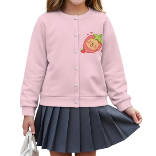 Image of Girls Cardigans Sweater Long Sleeve Crew Neck Button Down Sweaters School Outerwear for Kids Fall Winter Tops