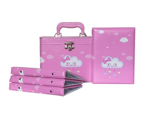 Maleta Box 4 Álbuns Fotográficos 240 fotos 15x21 CHUVA DE AMOR ROSA Bebê Infantil Nuvem Bençãos