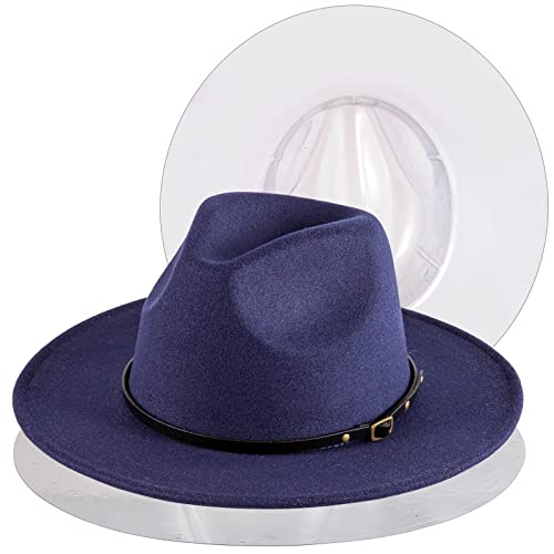 Ladybro Felt Hats For Women Navy Blue Fedoras Wide Brim Hat For Fall Winter Panama Hat #TOP7