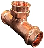 (1) EZ-FLUID 3/4' Press x 3/4' FIP Tee,Copper Press x Female Threaded Reducing Tee Fitting, LF ProPress Copper...