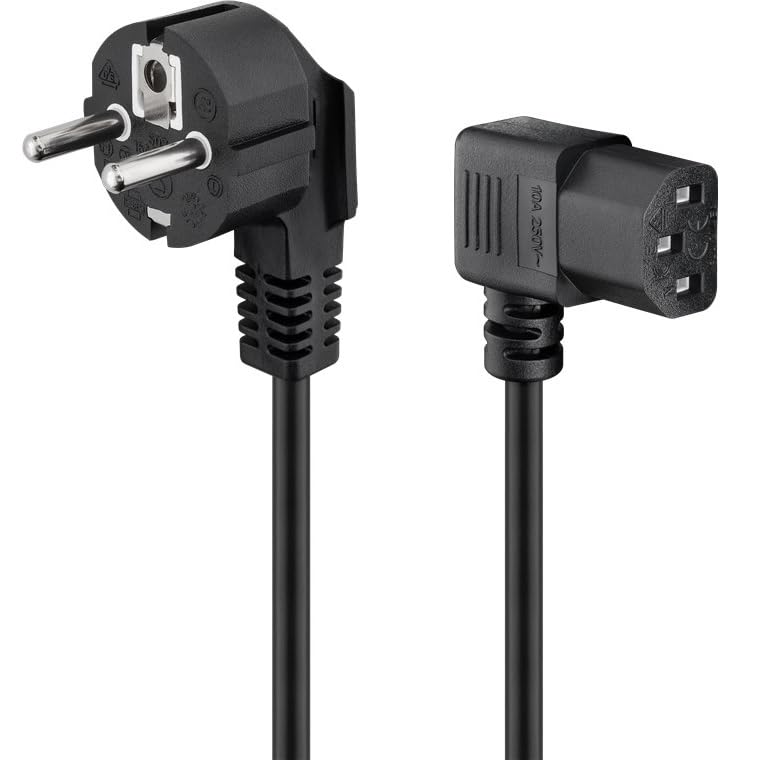 Cable de alimentación acodado CPU, Enchufe Tipo F (CEE 7/4) 90° Ángulo Toma de Entrada C13 Enchufe 90° en Ángulo, Sección 1 mm², Para Ordenador, Monitor, Impresora, Negro, 3 Metros
