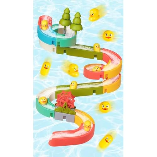 38 PCS Duck Slide Toys, Bath Toys for Kids Ages 4-8, DIY Building Kit for Ages 5-7, Bathtub Time Birthday Gifts for Toddler 3 + Year Old