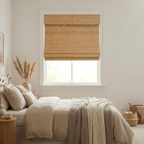 Cordless Woven Wood Roman Shades, Bamboo Shades Sizes 20 to 72 Wide and 24 to 72 High, Bamboo Mesh Natural — view 2