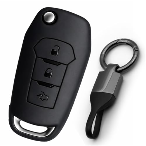 Image of JVCV Premium Soft TPU Key Cover Compatible with with Ford Endeavour Figo Aspire Freestyle 3 Button Folding Key with Keychain | 360 Protection Case (Matte Black Style B)