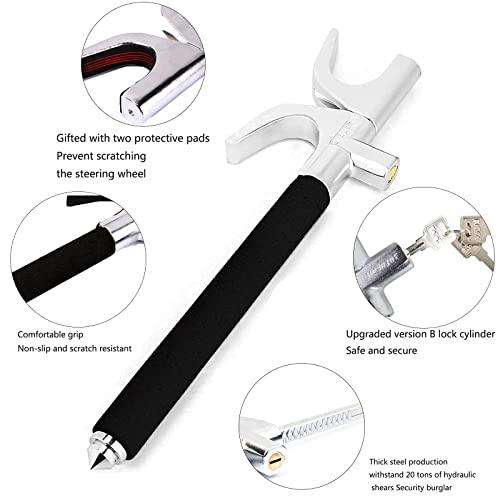 Steering Wheel Lock, Lootaan Universal Fit Heavy Duty Car Anti-Theft Retractable Steering Lock Double Hook Emergency Hammer Window Breaker With 3 Keys For Auto/Truck/Suv #TOP1