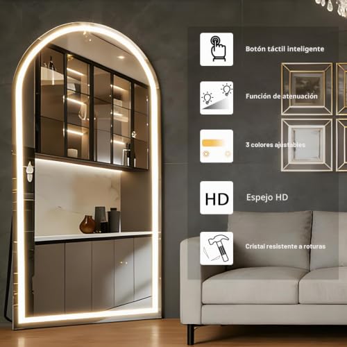 Miniatura 6 de Neuweaby Espejo De Cuerpo Entero Arqueado Con Luces, 180 X 80 Cm Espejo De Pie Con Iluminación, Led Para Montar En La Pared Con Atenuación Y 3 Colores De Iluminación Para Dormitorio, Blanco