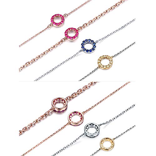 Carleen 14K Solid White/Rose Gold Open Circle Forever Love Friendship Genuine Blue Sapphire/Red Ruby Delicate Bracelet Dainty Jewelry Gift for Her Women Wife, 7" + 1.2" Extender - Image 4