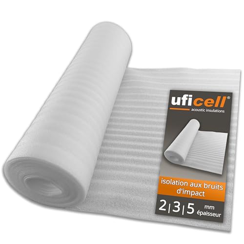 Isolation aux bruits d'impact pour stratifié Mousse uficell® ULTRA PE - épaisseur 5 mm - densité: 20 kg/m² (5 mm d'épaisseur, 25 m²)