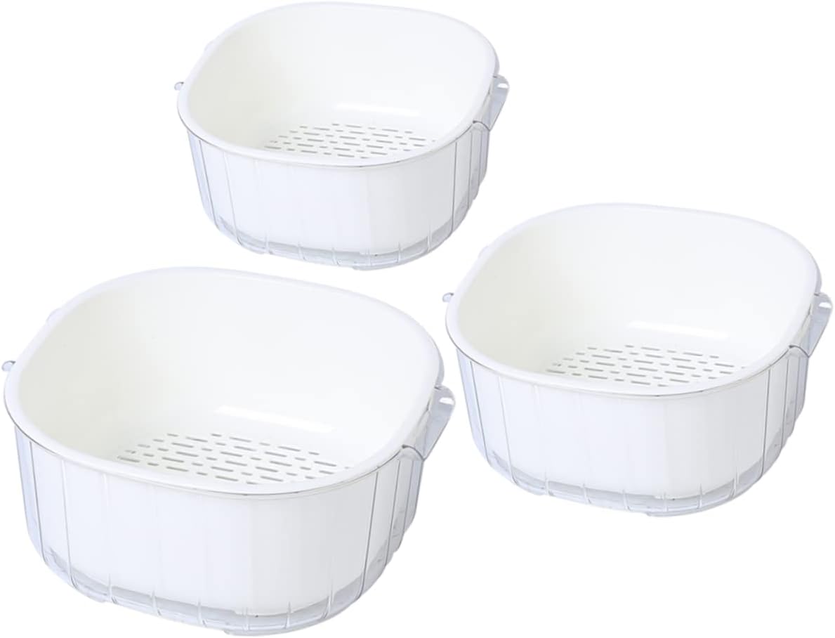 3pcs Double Drain Basket Kitchen Washing Basket Fast Drainage for Fruit Vegetable Laundry