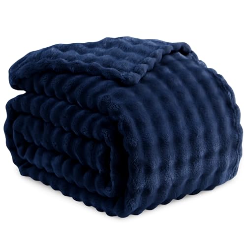 RUIKASI Bubble Decke Kuscheldecke Flauschig Dunkelblau - 150x200cm Sofadecke und Couchdecke aus Plüsch, Warme Fleece für Wohnzimmer Deko Blanket, Dicke Wohndecke
