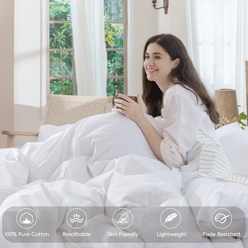 Image of MooMee Duvet Cover Set 100% Washed Cotton Linen Like Queen | Relaxed Linen-like Texture. Soft, Breathable & Long-lasting Comfort. Lightweight. Hidden Zipper with 8 Interior Corner Ties