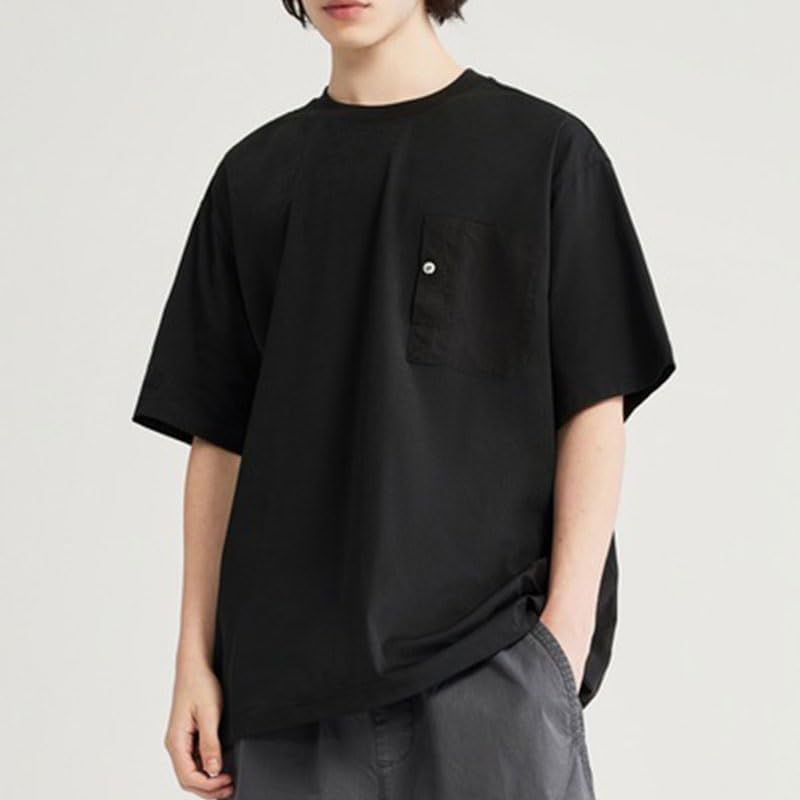 Outdoor Versatile Short Sleeves Sports Casual Round Neck T-Shirt Loose Breathable Polyester Vest with Pocket(OneColor,Large)